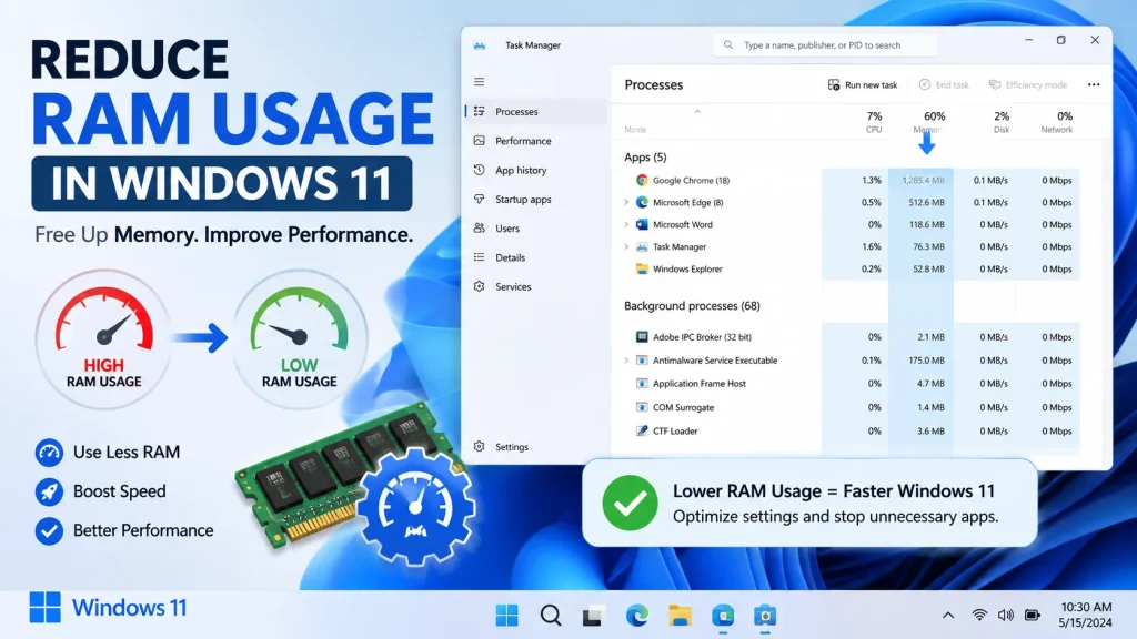 reduce RAM usage in Windows 11