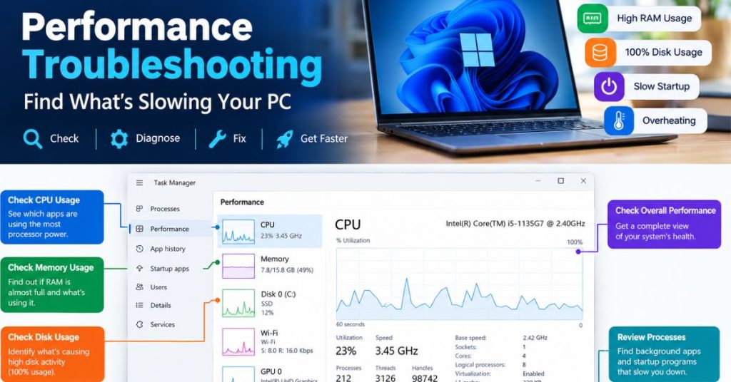Windows 11 Task Manager showing CPU memory and disk performance